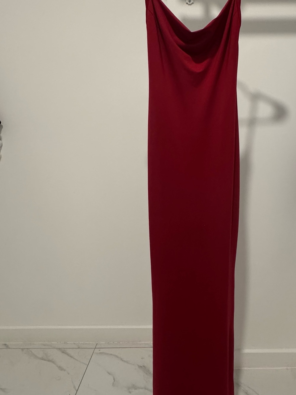 Elegant Red Maxi Dress with Draped Neckline